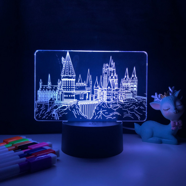 Qinwei Magic Academy Harry Potter Nattljus 3D LED Illusionslampa för dekorativ lampa i barnens sovrum -- Mönster O（Svart säte）