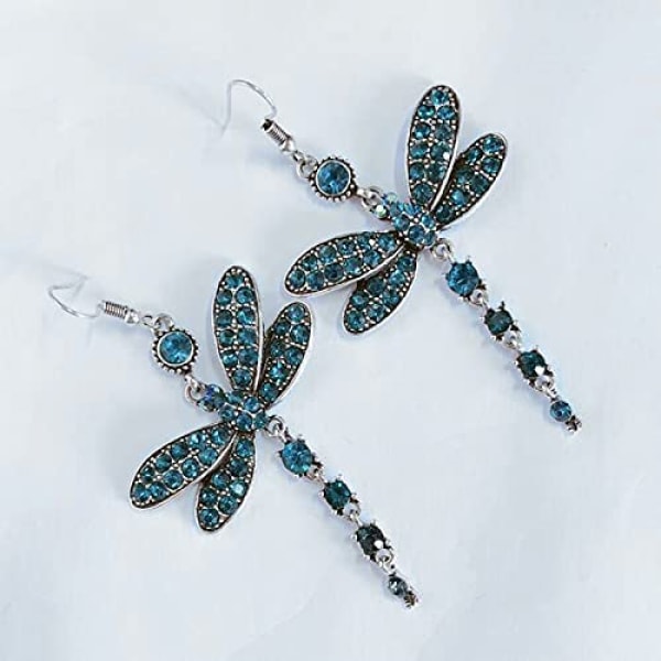 Yusufçuk Kristal Renk Damla Küpeler, Vintage Etnik Böcek Şekilli Küpeler Mücevher Hediye Bayan Kızlar Mavi