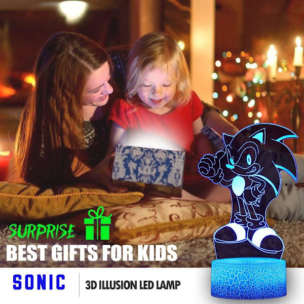3D Sonic The Hedgehog nattlys, Sonic leketøy lampe 3 mønster 16 fargeendring dekorlampe med fjernkontroll for gutter jenter barn gaver
