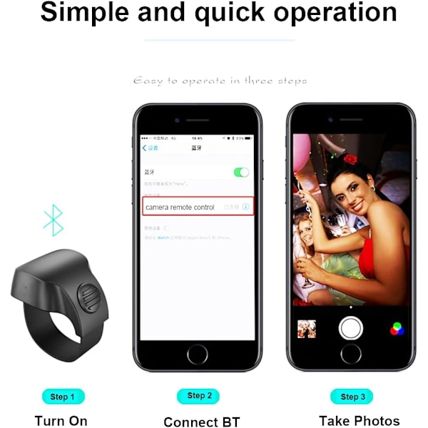 Laddningsbar Bluetooth 5.1 Smart Ring Selfie Fjärrkontroll för iPhone & Android Trådlös Fjärrkontroll Selfie Slutarsläpp White
