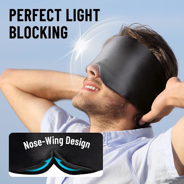 100 % silkkisilmämaski, suuri silmäsuoja nukkumiseen, mukavat ja paineettomat unimaskit naisille ja miehille, täydellisesti black