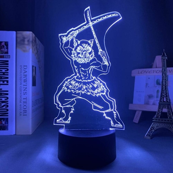 Anime Demon Slayer Inosuke Hashibira lampa Sval 3D Illusion Nattlampa Hem Rum Dekoration Akryl LED Ljus Julgåva Lampor (16 Färger med Fjärrkontroll)