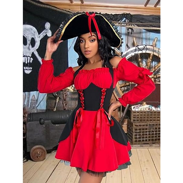 Kvinners piratkostyme sexy Halloween piratkostymer antrekk rollespill Cruel Seas piratkapteinkjole