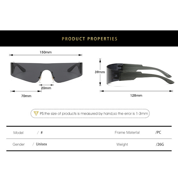 Wekity Futuristiske Visor Punk Solbriller Rammeløse Enkelt Stykke Briller Spejlede Nuancer Kvinder Mænd