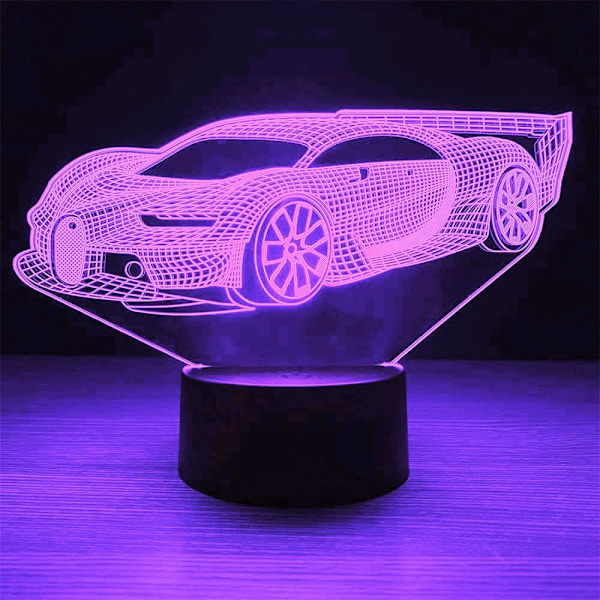3D Sportsvogn Natlys Bordsklampe Optisk Illusion Lamper 7 Farveskiftende Lys LED Bordlampe Julegave Hjem Kærlighed Fødselsdag Børn Børn Gave