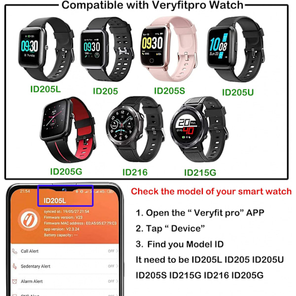 För rem kompatibel 19mm ID205L Veryfitpro Smart Watch, Quick Release Mjuk Silikon Ingen blekning Mönster Tryckt Blommig Ersättningsrem för ID205L, ID2