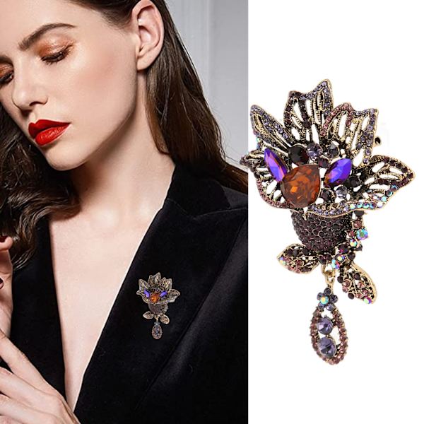 Blomster Brosche Pin Elegant Ekstravagant Legering Rhinestone Kronblad Brosche Pin til Bryllupsfest