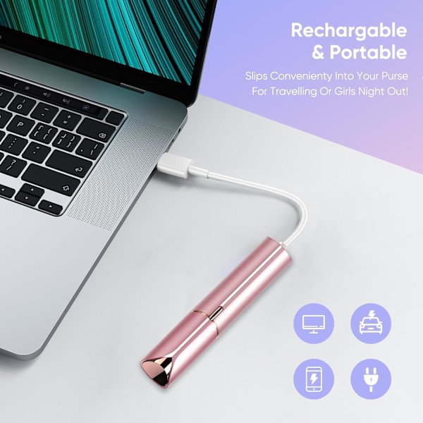 Fjerning av ansiktshår for kvinner, smertefri ansiktshårfjerner for kvinner med 2 reservehoder, USB-oppladbar, ansiktshårfjerner for overleppe Rose gold