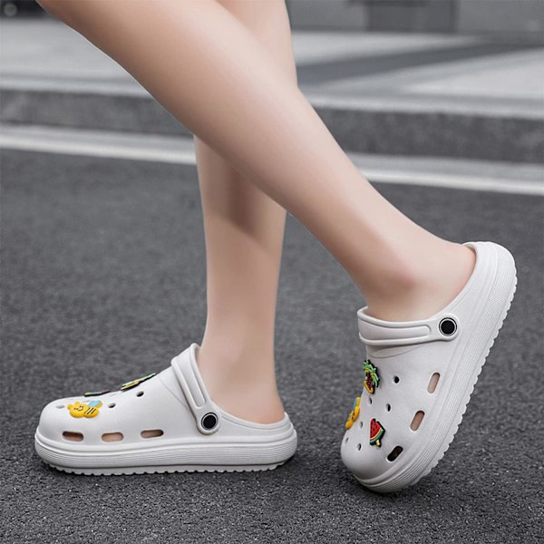 Dames Have Sko Sommer Letvægts Træsko Sandaler Skridsikre Slides Brusebad Tøfler Indendørs Udendørs White 10inch 6