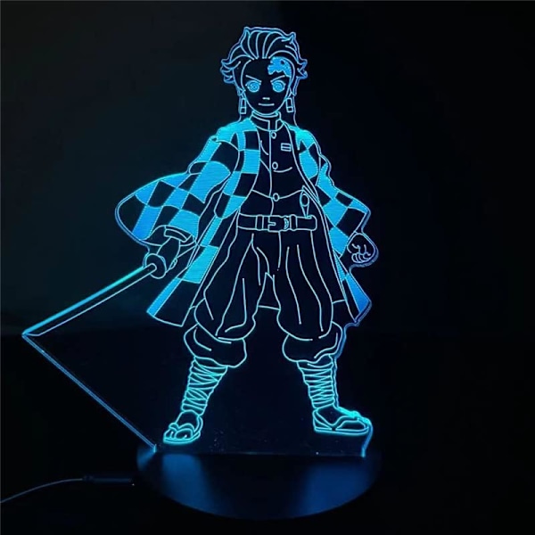 3D Anime Illusjon Anime 3D Lamper Kamado Tanjirou Nattbelysning Led Sett Skrivebord Bordlampe Lampara Dekorasjon Gave Fargerike Lys 7-Farge Berøring PXJD