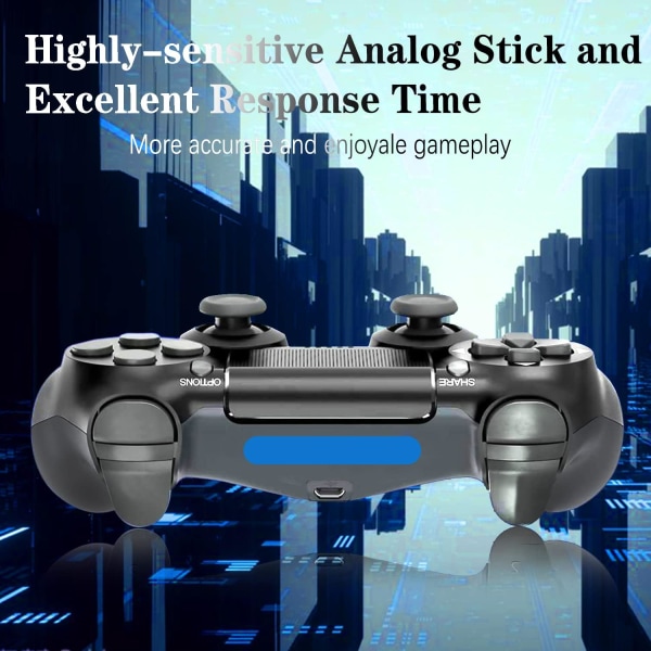 Trådlös handkontroll för PS4, jusubb Trådlös PS4-kontroll USB Gamepad Joypad-kontroll med dubbla vibrationer för Playstation 4（Svart）