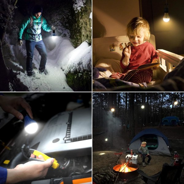 LED Camping Lanterne, Camping Tilbehør, 3 Lysmoduser, Hængende Teltlyspærer med Klipskrog til Camping, Vandring, Orkan, Stormer, Strømafbrydelser