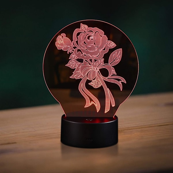 3D Rose Blomst Optisk Illusionslampe 7 Farger Skiftende LED 3D Nattelys Bordlampe, Berøringskontroll, for Hjem Sengbord Bursdag Valentinsdag Gave