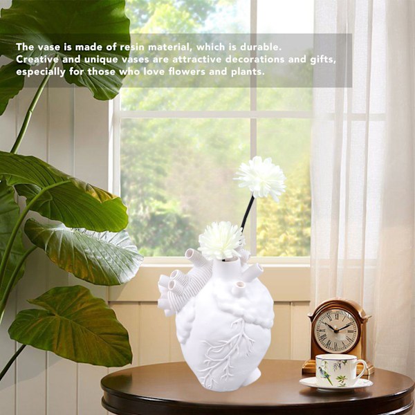 Kreative anatomiske hjertevaser i harpiks, skulptur i hjerteform, kunstneriske blomstervaser, skrivebordsdekorasjon for stue White