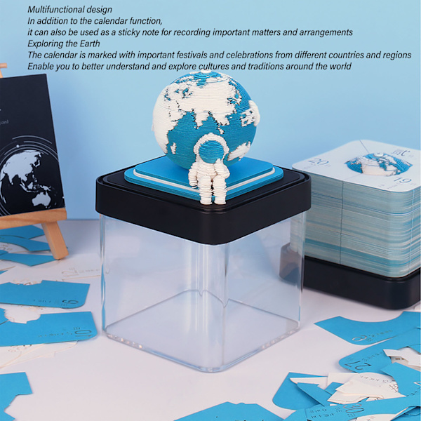 2024 Maan paperileikkaus 3D-kalenteri Taide 2024 Kalenteri Muistio 3D Paperitaide Opettajalle Kollegalle Luokkatoverille Lapselle Blue