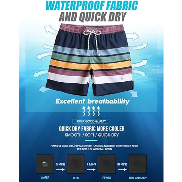 Badbyxor för män 7 tum Snabbtorkande tryckta shorts med meshfoder Badkläder Baddräkter 4 Navy Blue L