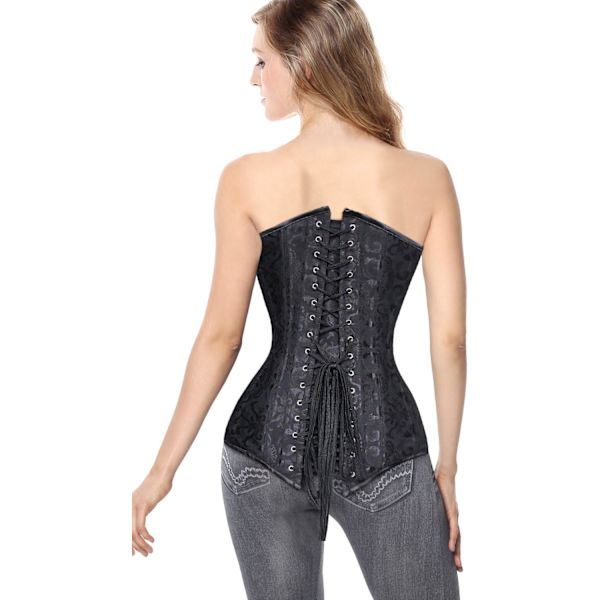 Kvinders 26 Stålbenet Bomuld Lang Overkrop Timeglas Kropsshaper Korset Satin Black 3XL