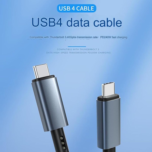 USB 4-kabel, Thunderbolt 4-kabel, USB-C til USB C-kabel 1 meter, 8K@60Hz-skjerm/40 Gbps dataoverføring/240 W PD-lading