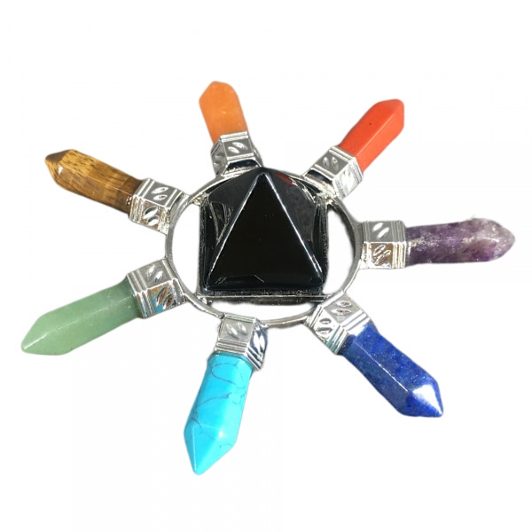 Läkande kristallpyramid & 7 chakra punkt energigenerator, svart obsidian