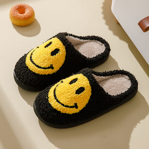 Bekväma Smiley Face Plyschtofflor Mysiga Plysch Varma Slide on Hustomtofflor med Minnesskum Hem Slip-on Pälstofflor Dämpade Tofflor