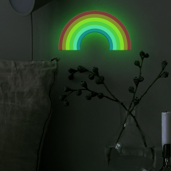 Glow in The Dark Rainbow seinätarrat, valoisa sateenkaari, lasten makuuhuoneen olohuoneen sisustukseen