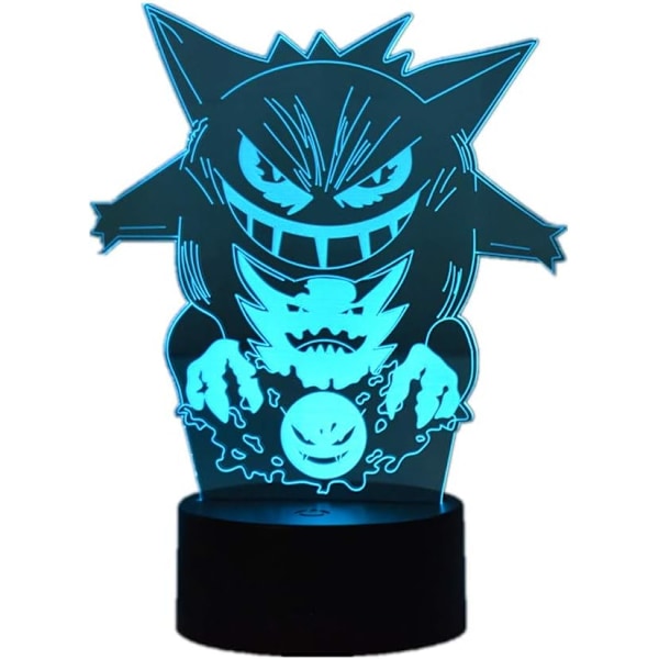 Anime Geng 3D LED nattlampe med USB-tilkobling, 7 farger berørings-/fjernkontroll, 16 farger romdekor, lampe for barn, jule- og bursdagsgaver til gutter og jenter