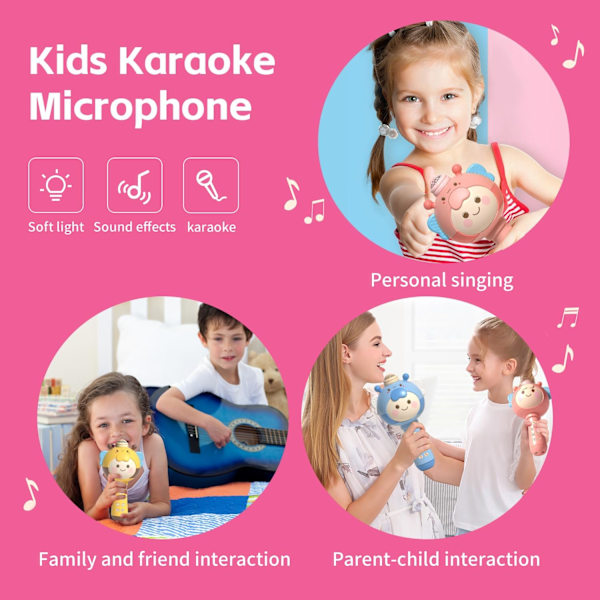 Børns Karaoke-maskine, Børns Karaoke-mikrofon, Fødselsdagsgaver, Håndholdt trådløs mikrofon, Børns bærbare Bluetooth-højttaler