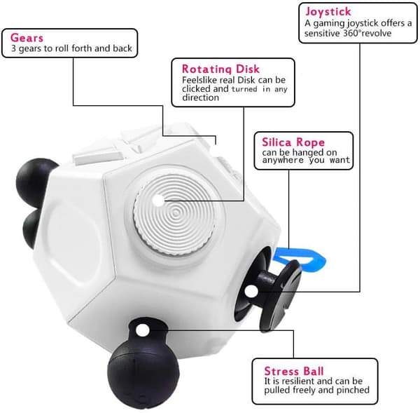 12-sidet Fidget Cube, Multifunksjonell Sensorisk Fidget-leke for Barn og Voksne, Stress- og Angstdempende kube for ADD, ADHD, OCD, Autisme white