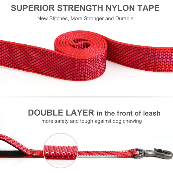 5 FT Heavy Duty Hundekobbel med 2 komfortable polstrede håndtak, trafikkhåndtak og avansert enkel snapkrok, reflekterende gåledning for store, mellomstore og S Red5FT 5 Feet (Pack of 1)