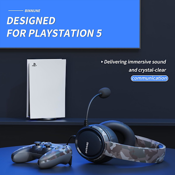 Gaming Headset med mikrofon för PC PS5 PS4 Xbox one Switch, Trådbundna Audifonos Gamer Hörlurar med mikrofon Playstation 4|5 Xbox 1-Camo Gray Camouflage