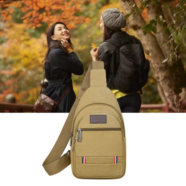 Slingväska Hållbar Canvas Sling Ryggsäck Justerbar Rem Bröstväska Snygg Resväska Axelväska för Män  Fri Storlek Khaki