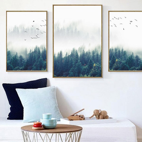 Wekity Misty Forest Wall Art Canvas Print Poster, Enkel Fashion Fotografi Kunst Dekoration til Hjem Stue Soveværelse Kontor (Sæt med 3 Uindrammet, 6''x8''),