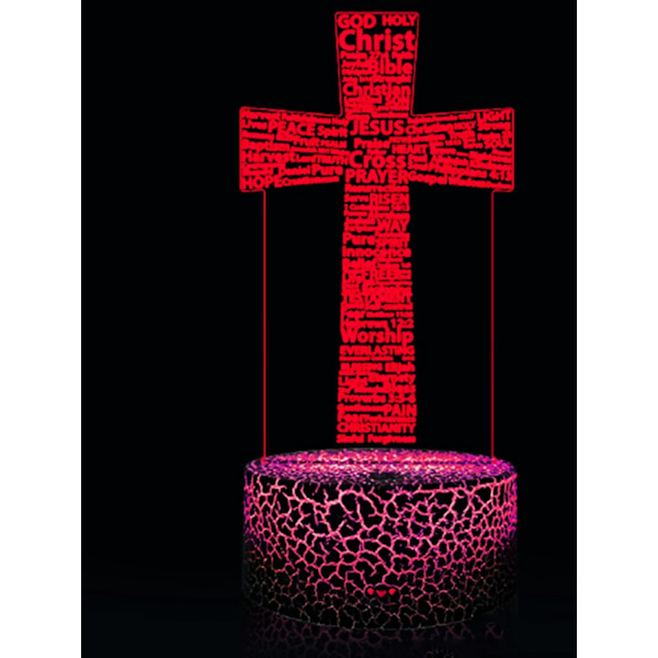 3D Jesus Kors Nattlampa Bordsskiva Optisk Illusion Lampor 16 Färgväxlande Ljus LED Bordlampa Jul Hem Kärlek Födelsedag Barn Barn Dekoration Present