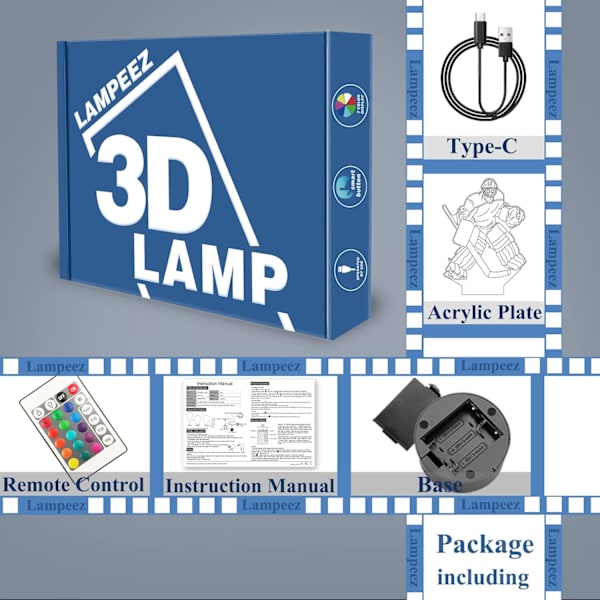 Ishockey Målvakt Nattlys Barn 3D Optisk Illusjon Lampe med 16 Farger Fjernkontroll Skiftende Bursdagsgave Ide for Gutter og Jenter
