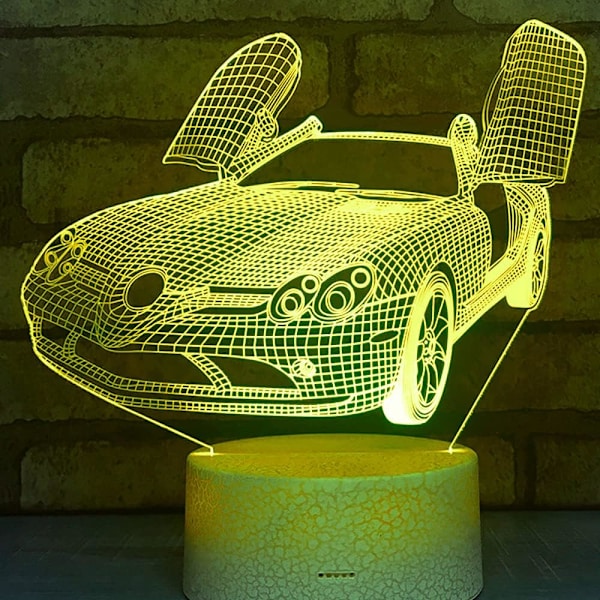 3D Sportsvogn Natlampe Bordsklampe Optisk Illusion Lamper 7 Farveskiftende Lys LED Bordlampe Julegave Hjem Kærlighed Fødselsdag Børnegave