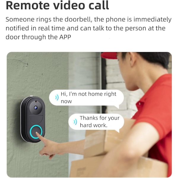 Trådlös videodörrklocka smart med nattsyn, intelligent visuell rörelsedetektering dörrklocka, enkel att installera hem intercom dörr dörrklocka