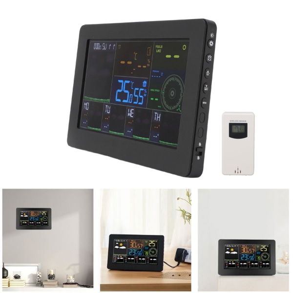 Digital väderklocka Färgdisplay Multifunktionell ABS-skal Trådlös elektronisk väckarklocka 100‑240V EU-kontakt 100-240V