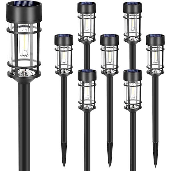Solcelle-stilys, 8-pak LED-solcellelys utendørs vanntett, glass solcelle-hagelys landskapsbelysning for hageplen gangvei oppkjørsel, 3000K