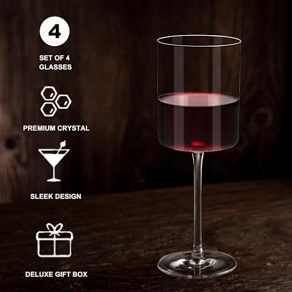 14oz vinglas set om 4, fyrkantiga vinglas för vitt vin, kristallmoderna stjälkta glas Clear 14oz