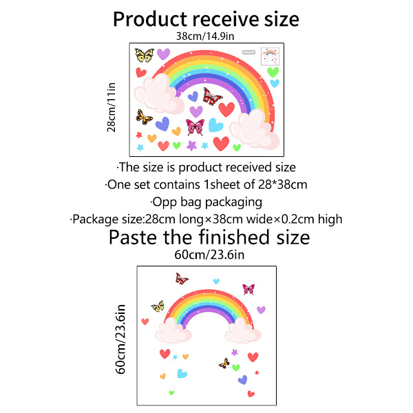 Glow in the Dark Rainbow Väggdekaler, Luminous Rainbow Fjärilar Väggkonst Dekaler, för Little Girl Nursery Tillbehör