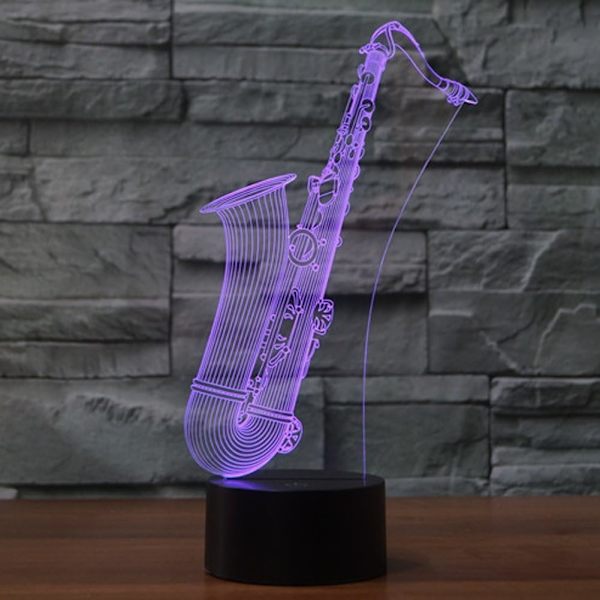 3D Saxofon Nattlampa Touch Switch Bordskrivbordslampa Optisk Illusion Lampor 7 Färgväxlande Ljus LED Bordlampa Jul Hem Kärlek Födelsedag Barn Barn D