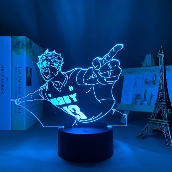 Anime 3D Illusionslampe Miya Atsumu LED Nattelys RGB 16 Farger Romdekor Bordlampe med Fjernkontroll