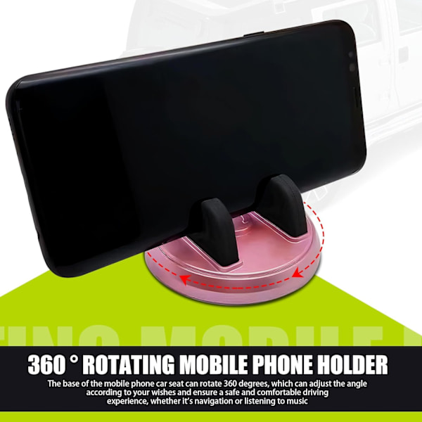 1 stk. Bil Dashbord Mobiltelefonholder, 360° Roterbar Mobiltelefonholder, Sklisikker Midtkonsoll Desktop Navigasjon Holder Pink & Black