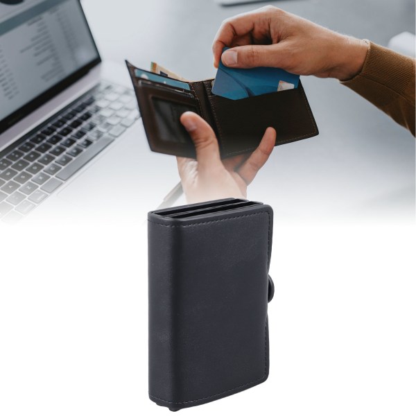 PU Leather Slim Wallet Black Aluminum Alloy Radio Frequency Identification Device Blocking Card Holder Black KB280