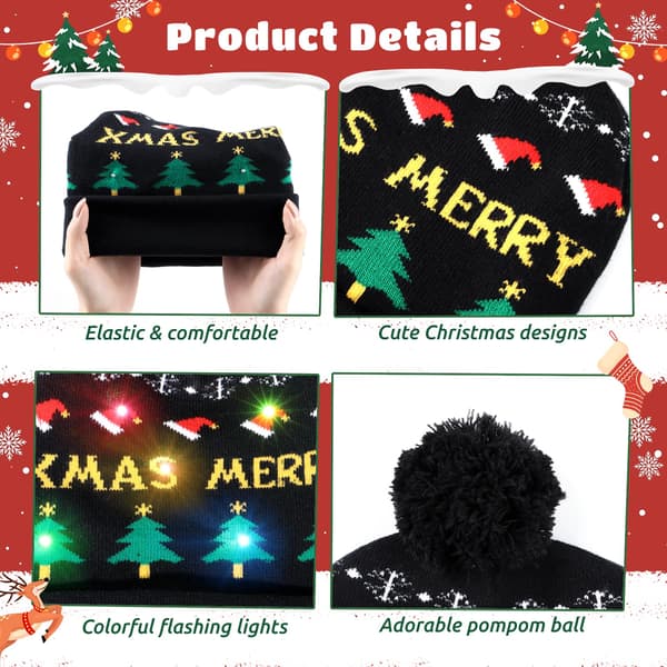 LED Julehue med Lys og 6-Farve Glød, Strækstrikket Design til Julefrokoster og Festlige Begivenheder, One Size Passer De Fleste. Black