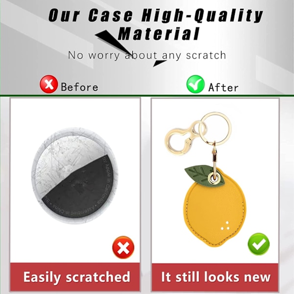 Læder nøgleringholder etui kompatibel med Apple AirTag, sødt beskyttende Air Tag cover med nøglering, anti-scratch finder GPS tracker etui til Lemon