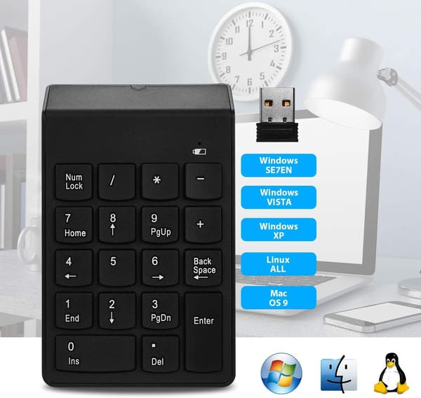 Trådløst numerisk tastatur 18 taster Bærbart nummertastatur med 2,4G Mini USB-mottaker for bærbar PC, stasjonær PC, Surface Pro