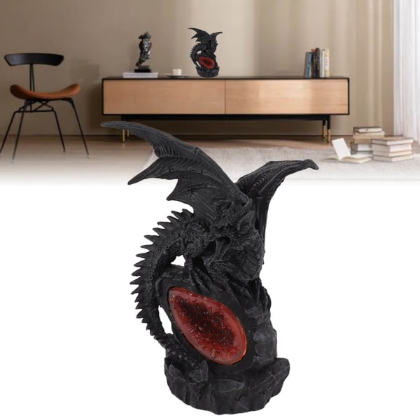 Taisteleva lohikäärmepatsas, hartsista valmistettu lohikäärmeen pöytäpatsas, jossa valo kodin koristeeksi Halloween-koristeeksi Black