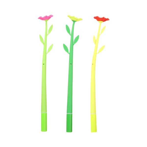 Nyhed Blomster Penne Sæt 0,5 mm Sort Græs Blad Kuglepen Gel Blæk Pen Skole Børn Studerende Gave(3PCS)