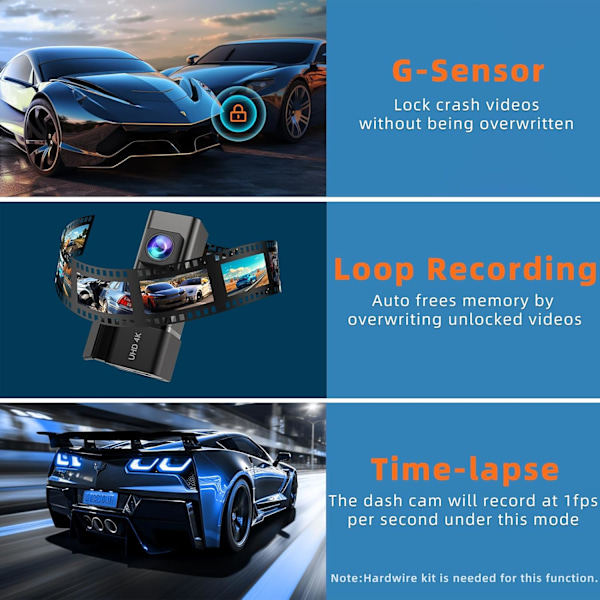 Dash Cam 4K WiFi Front Dash Camera for Cars, Car Camera Mini Dashcams with App, Dashboard Camera with 24H Parking Mode, Night Vision, Loop Recording